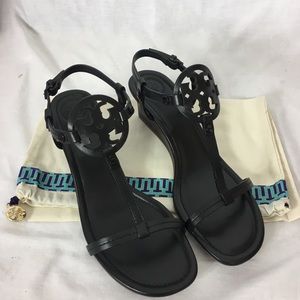 Tory Burch Miller 60mm Wedge Sandal Size 9, Black